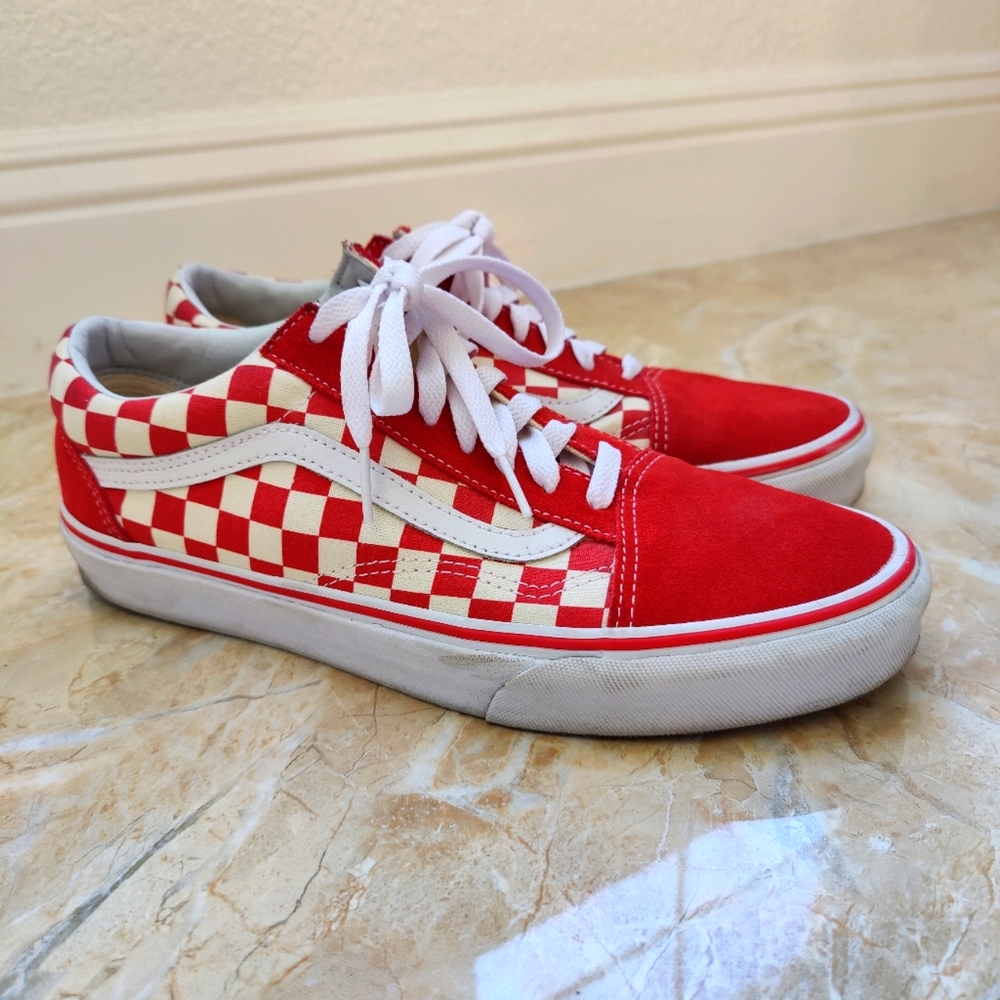 🔥 Vans Checkered Skate Sk8 Low Red White Suede Sneaker Shoes Old Skool School
